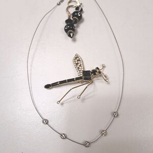 Lot of Vintage Necklace, Dragonfly & Lampwork Glass Swarovski Crystal Earrings